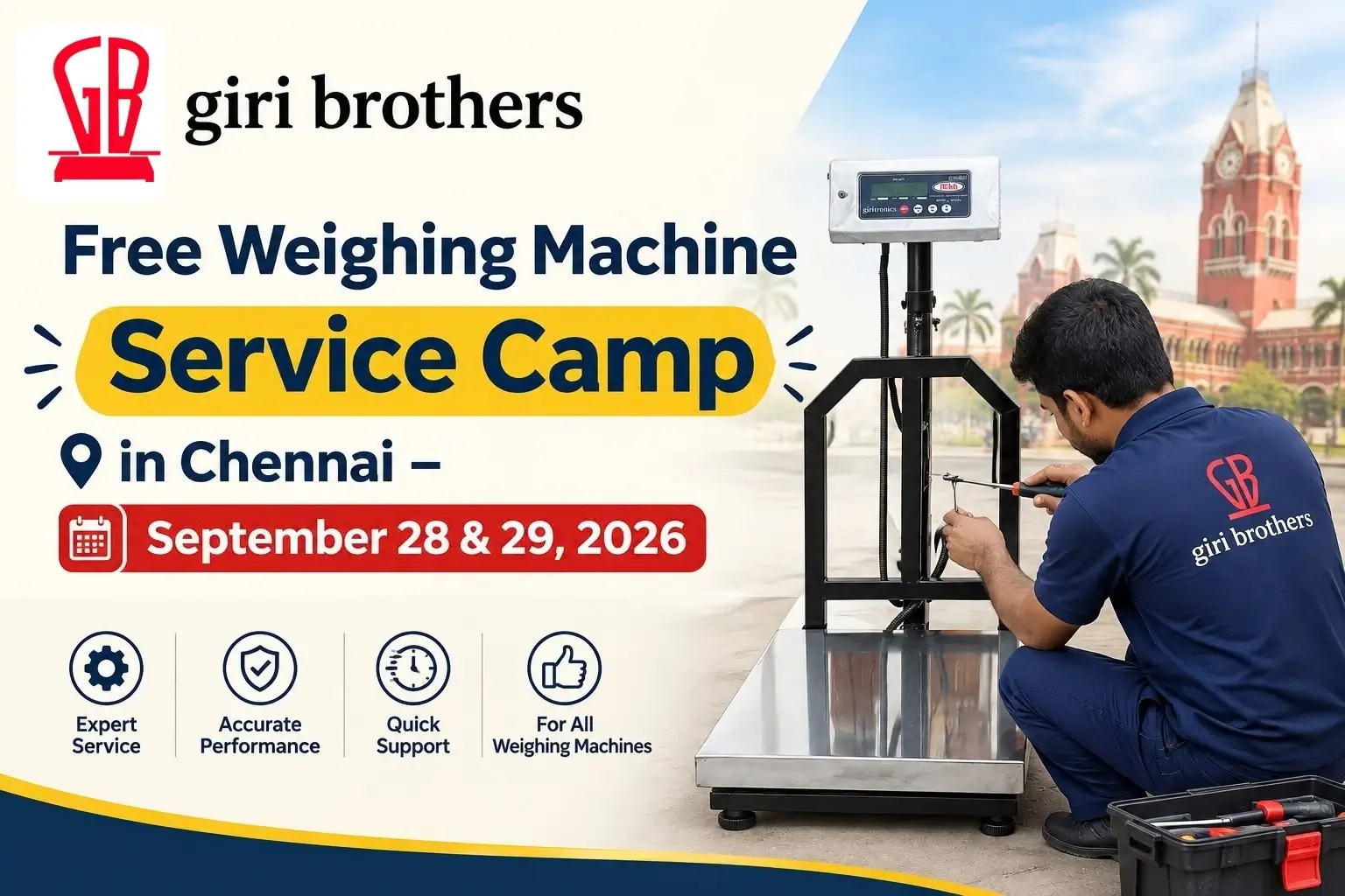 Free Weighing Machine Service Camp in Chennai by Giri Brothers